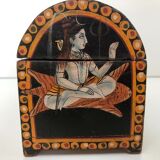 Persian indian box painted wooden hand late 19 th ethnic jewelry box