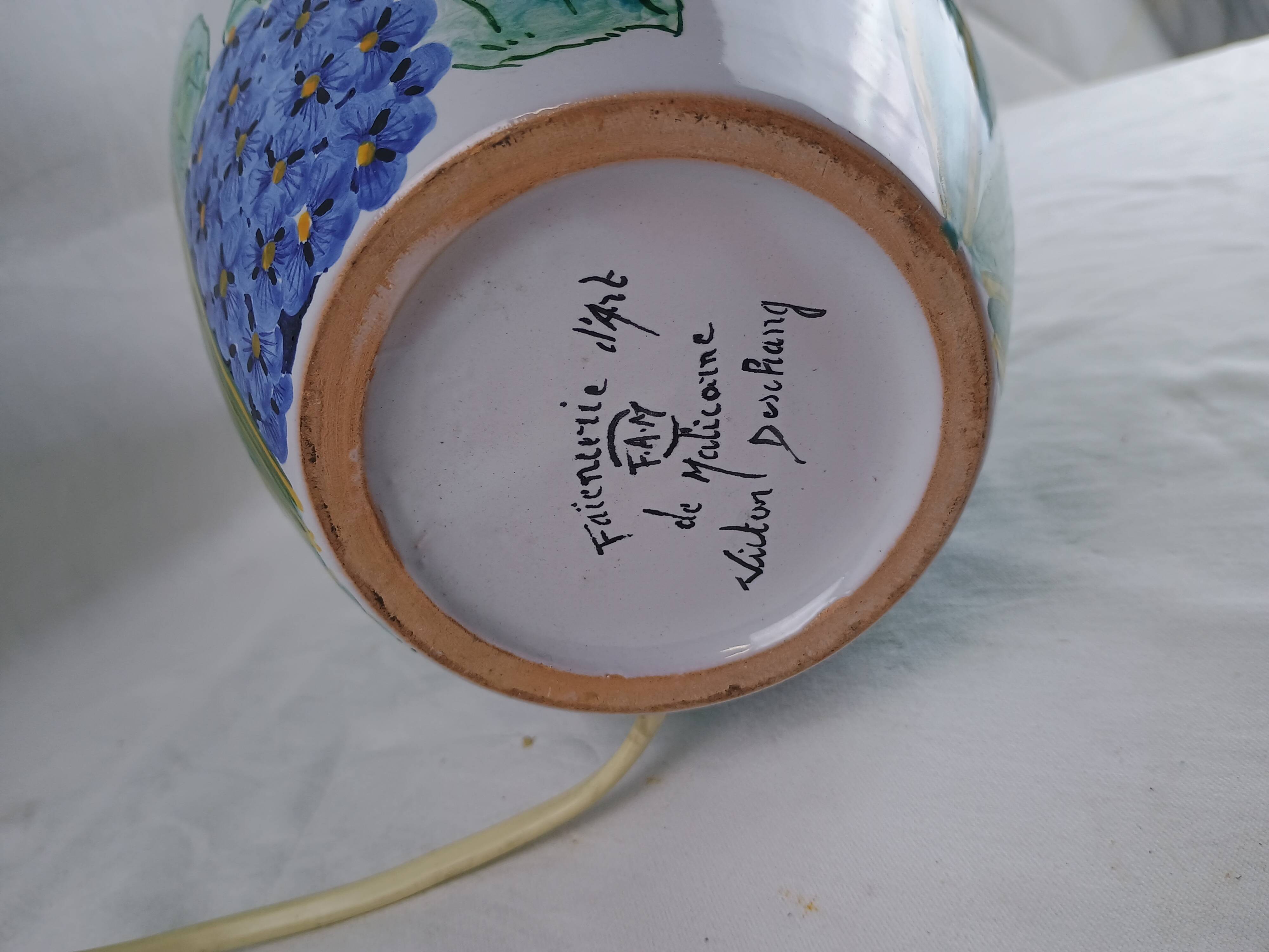 Lamp signed FAM Faïencerie d’Art de la Malicorne Victor Deschang