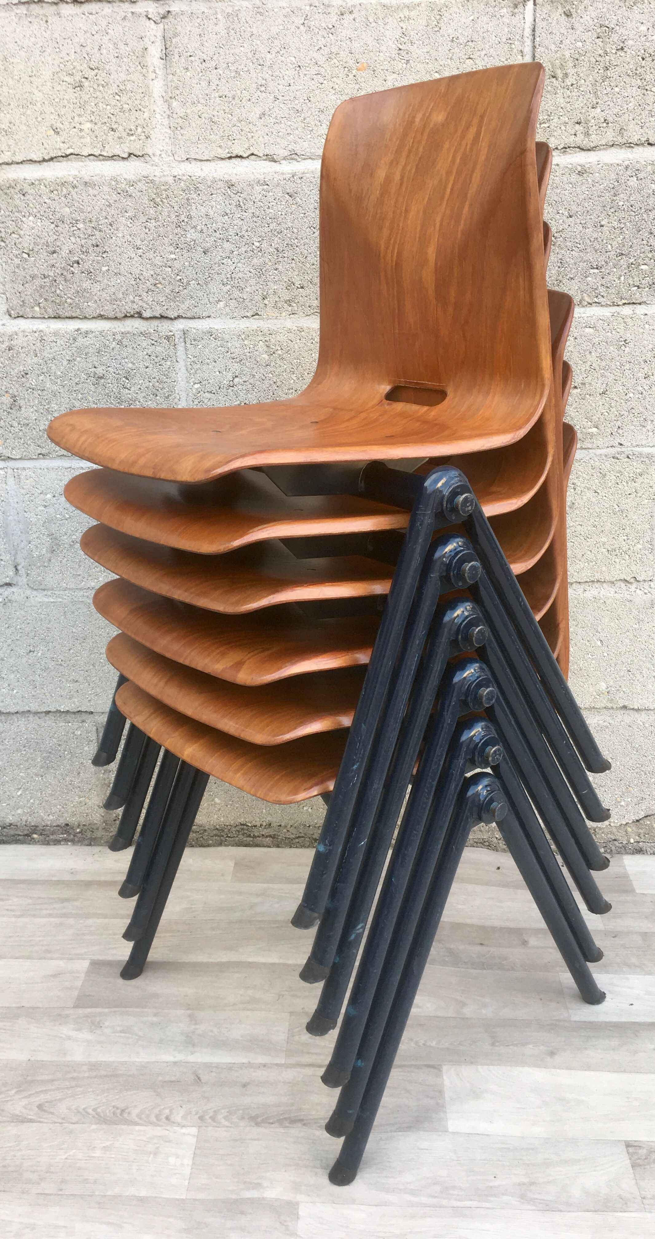 Set of 6 Galvanitas S30 industrial chairs