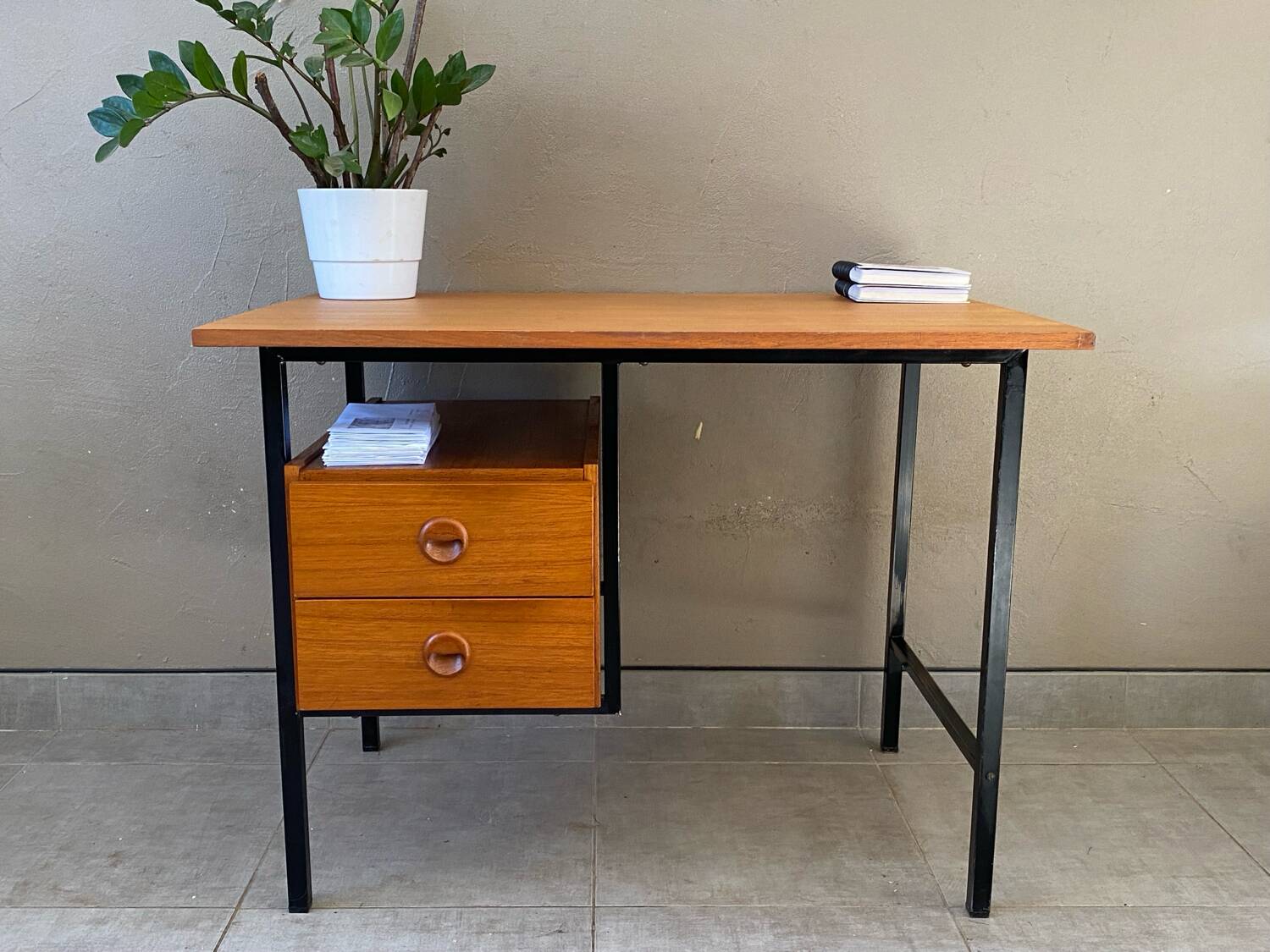 Vintage wood and metal desk from the 60s