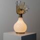 Orange Murano Glass Table Lamps Pair with Flower-Shaped Shades and Brass Details - 1970s Italy Bedside Lighting