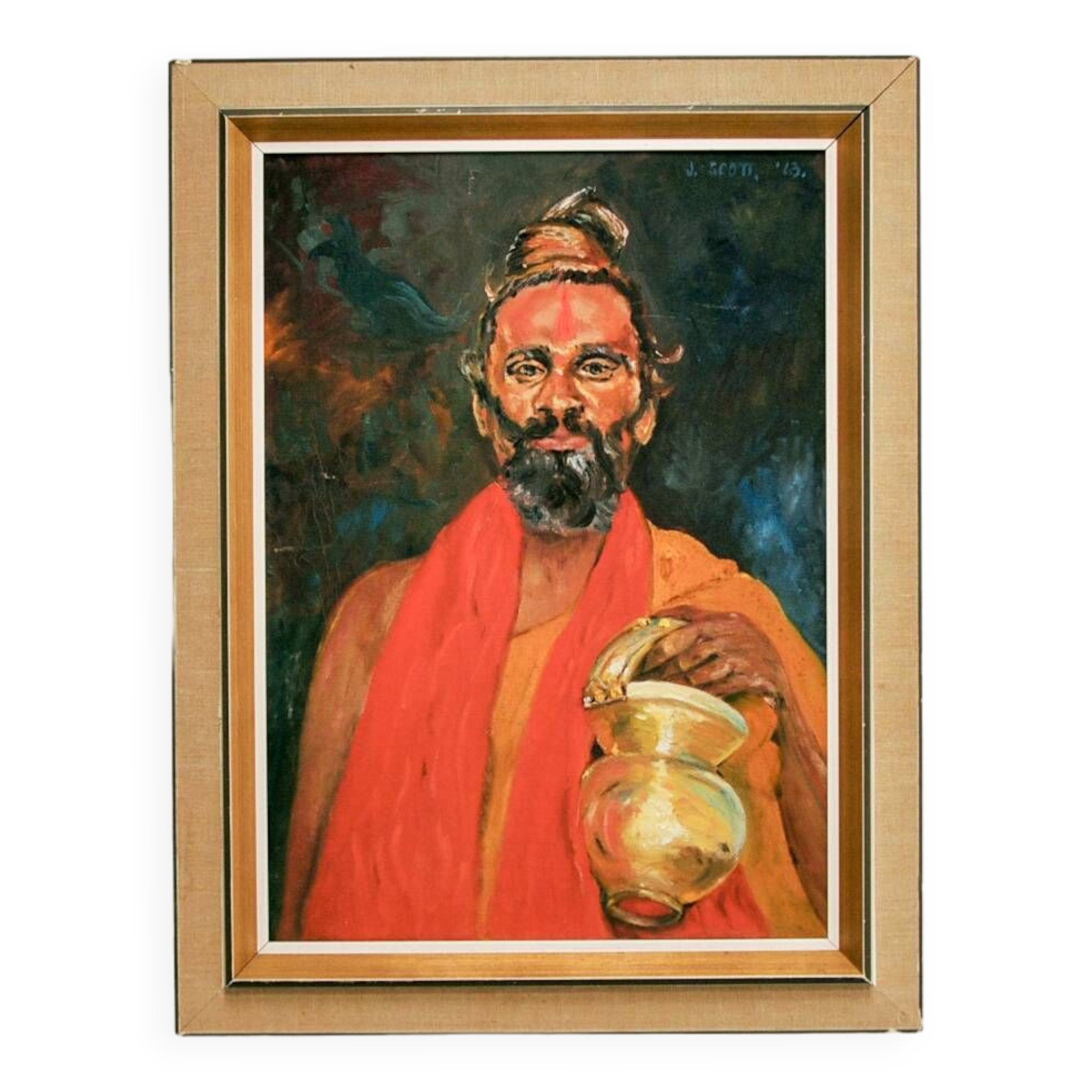 vintage painting Indian guru