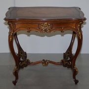 Pine desk with leather and gilding, late Victorian period around 1900.