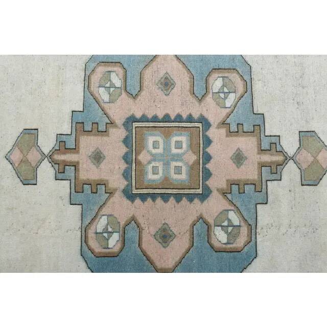 Vintage Turkish Hand-Knotted Wool Cotton Beige Area Rug 193x263