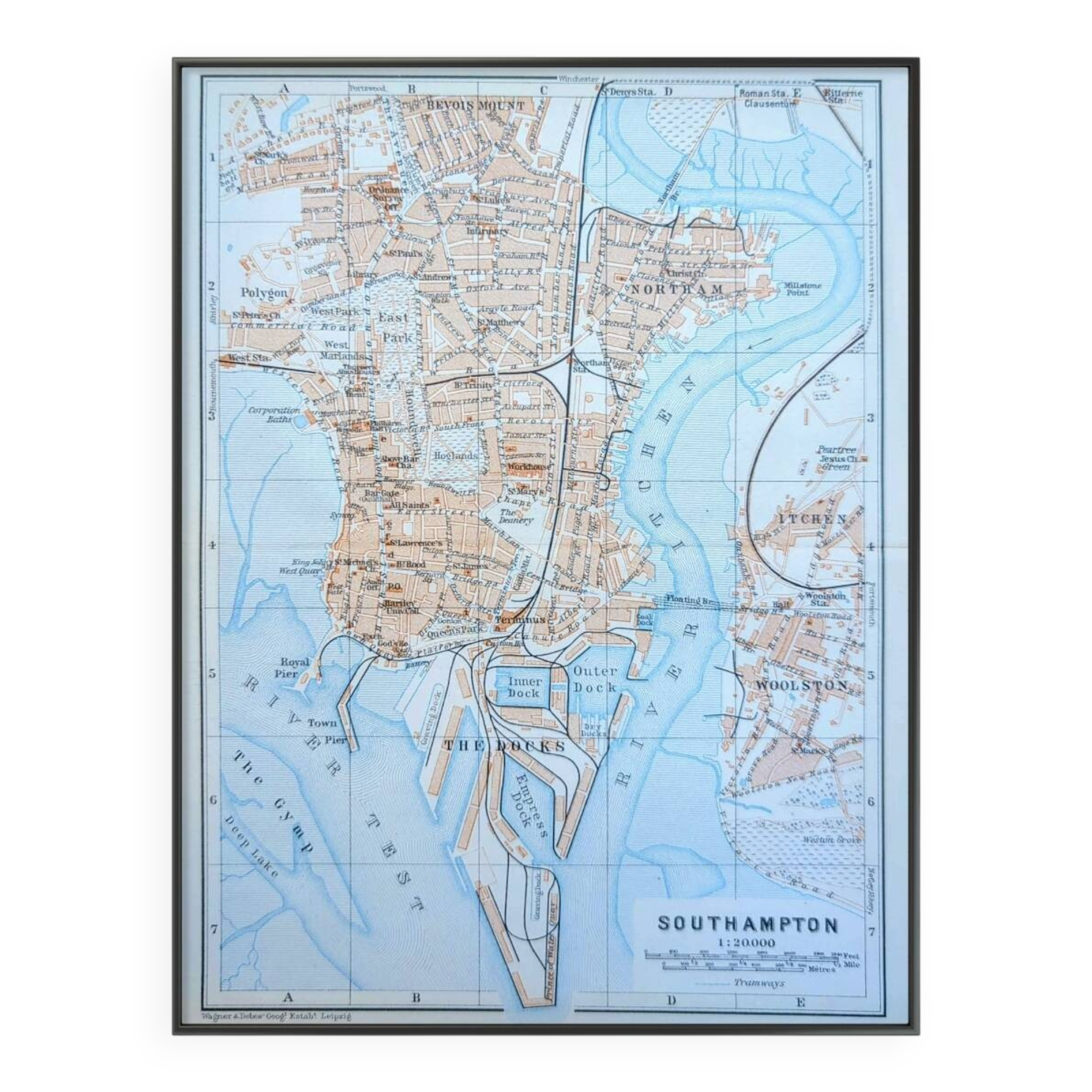 Southampton, England, original map printed in 1913.