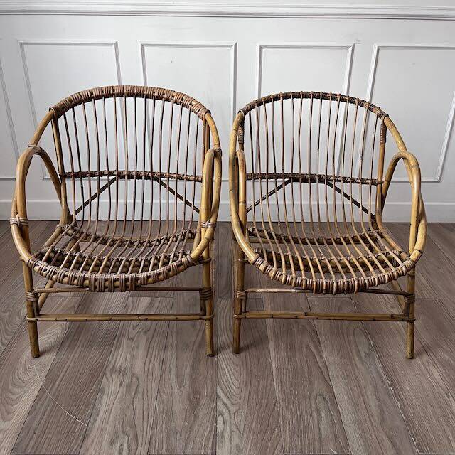Paire de fauteuils en rotin vintage