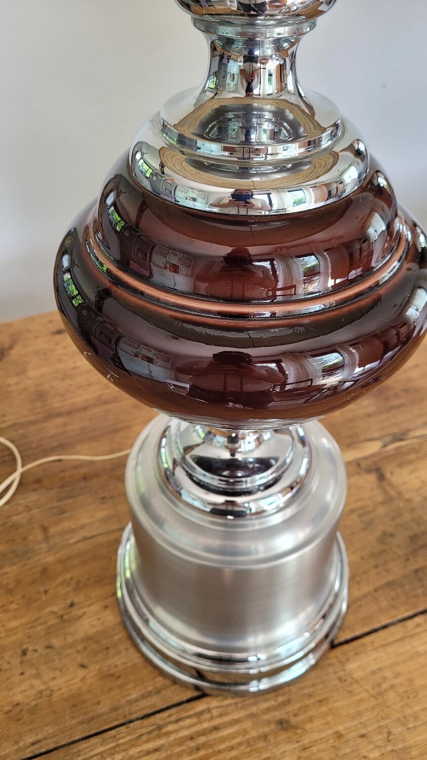 Lamp in chrome and brushed aluminum and porcelain year 70