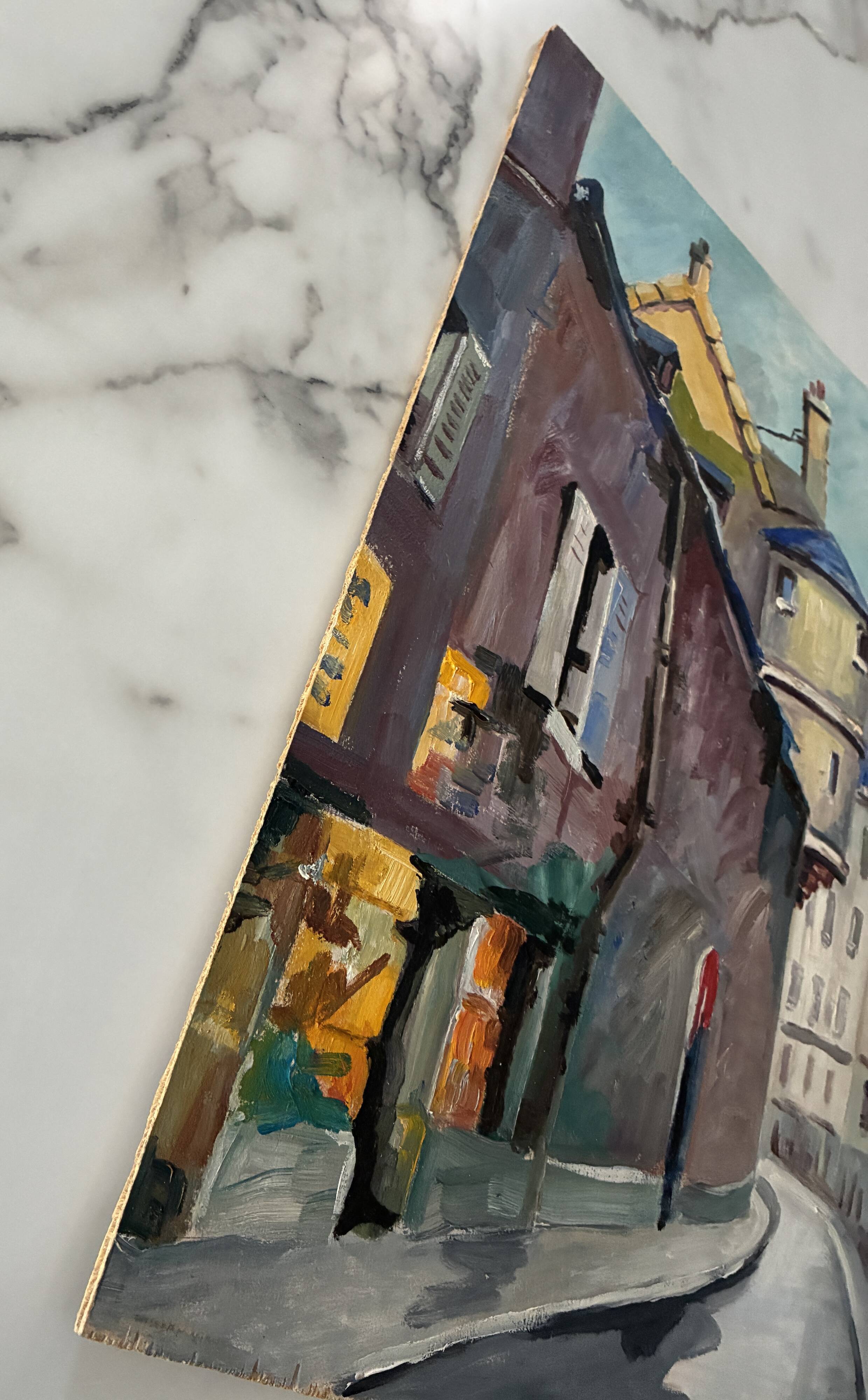 Old painting oil on Isorel "Paris street of the Town Hall"