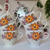 Lot of 10 vintage porcelain cups from Winterling Bavaria with orange flowers from the 70s.