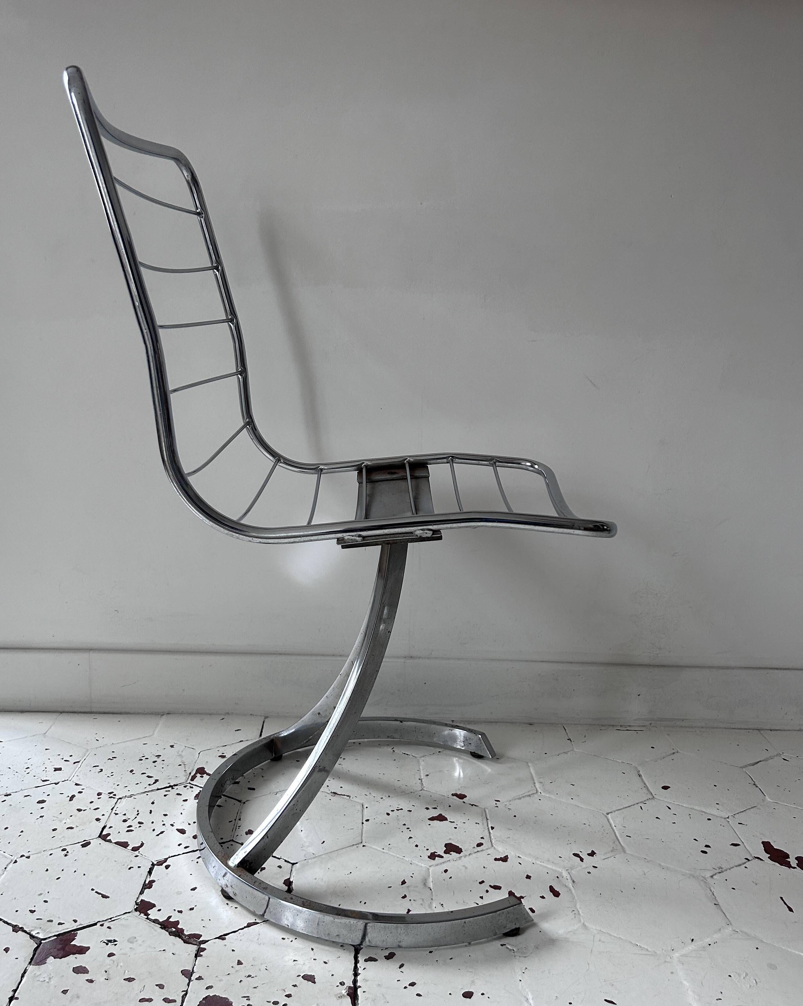 Pair of vintage chairs, chrome metal, France 1970