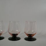 Set of 4 glasses with pink stems and black stems art deco 1930s