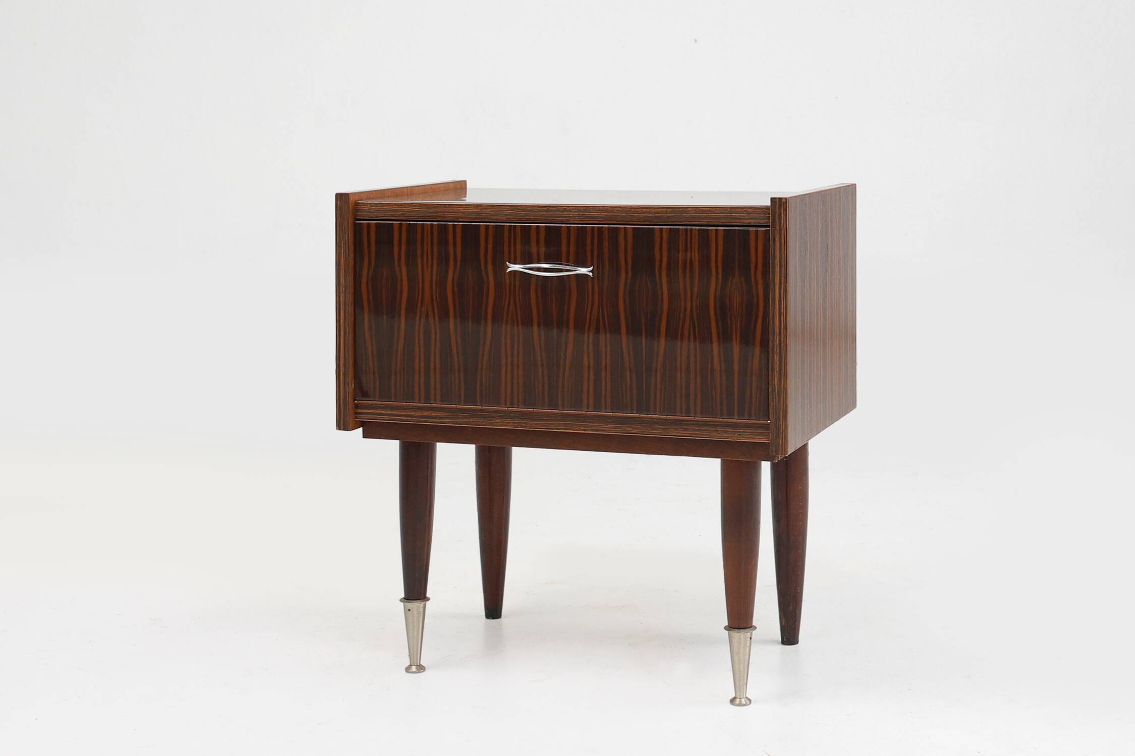 Vintage nightstand in wood with chrome details, Belgium 1960s