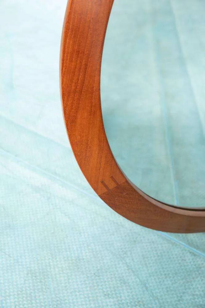 Vintage round mirror Aksel Kjersgaard, Danish teak design.