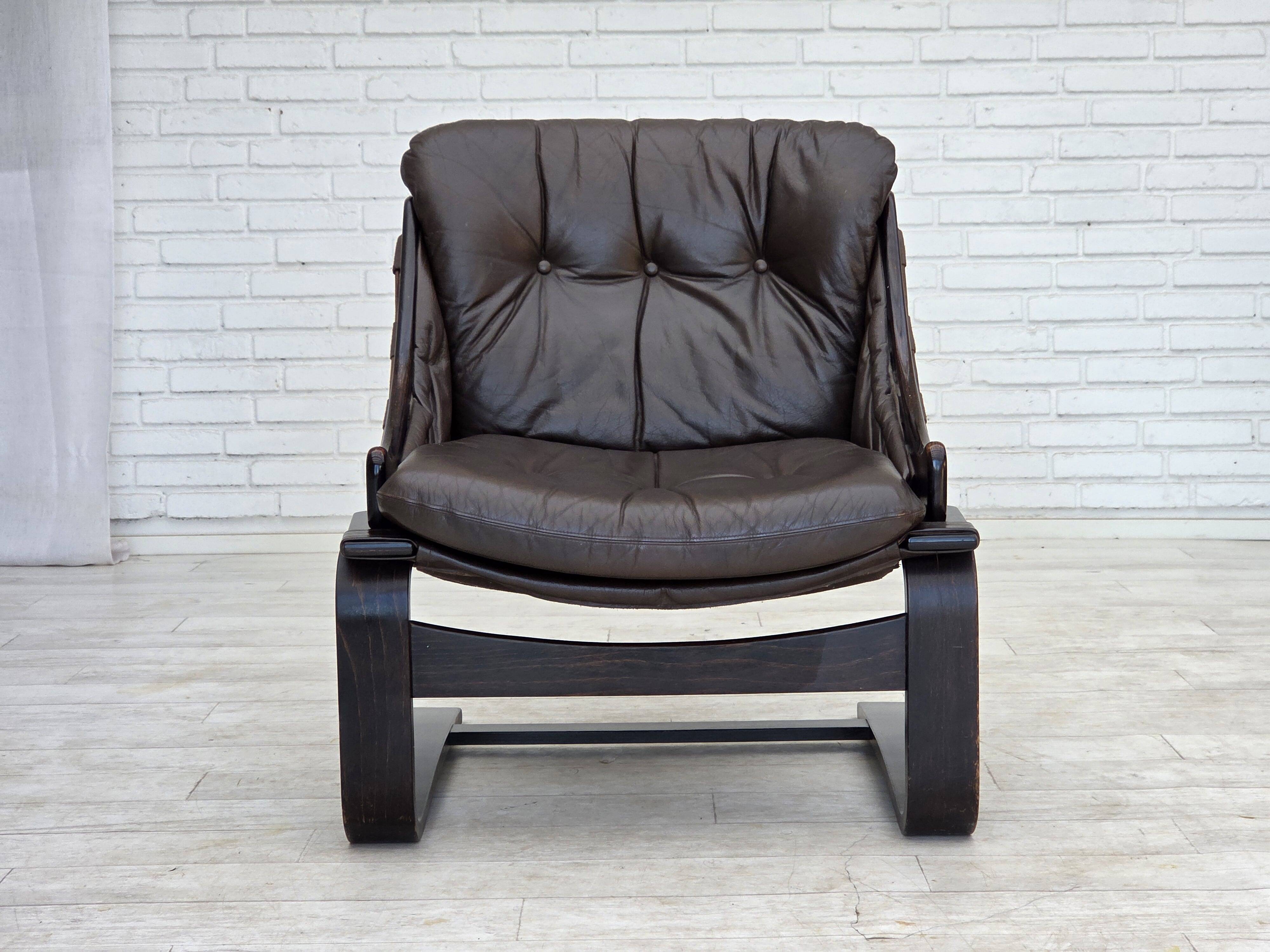 1970s, Swedish design by Åke Fribytter, armchair, furniture leather.