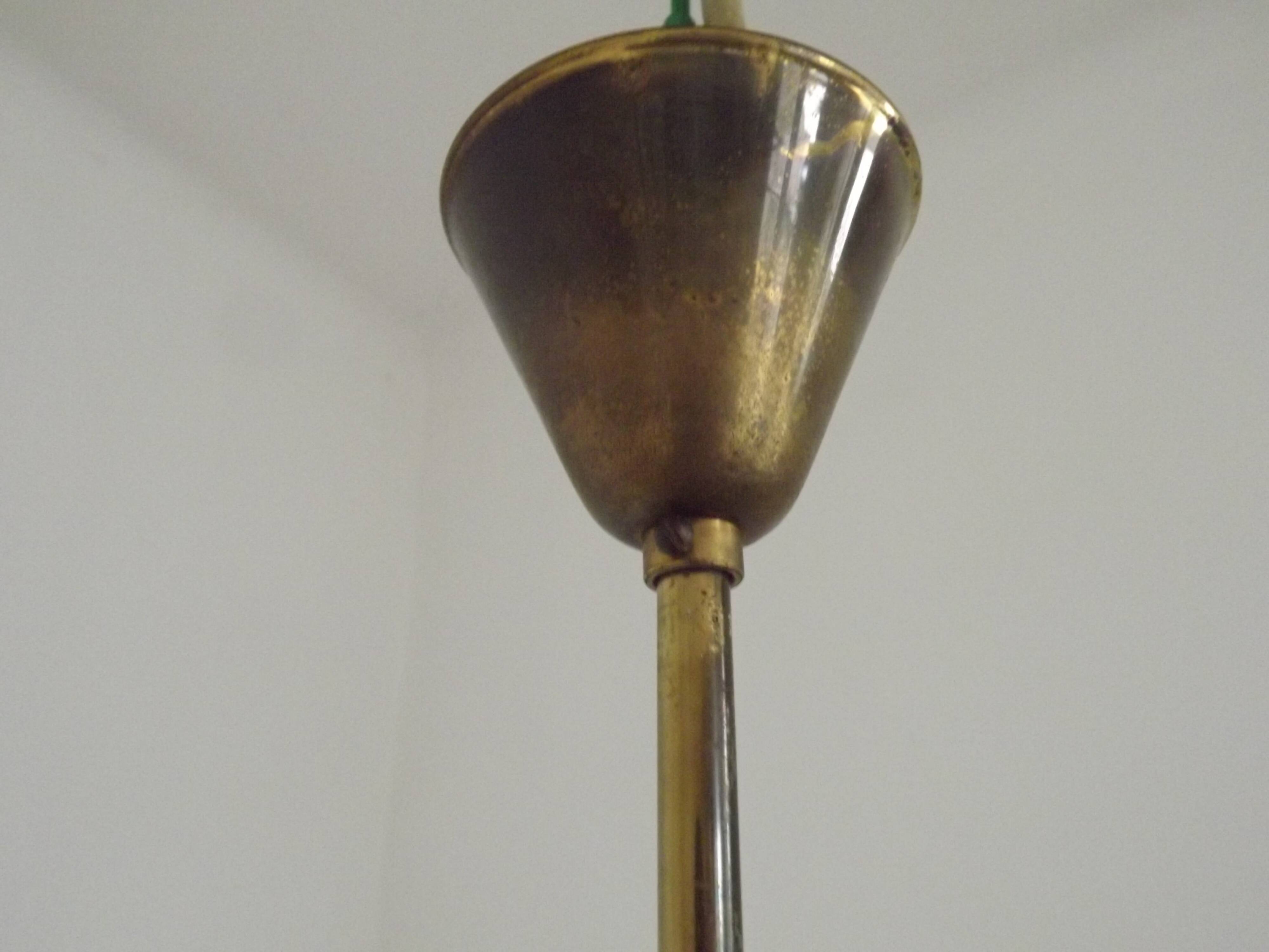 French Vintage Retro Mid Century Black & Gold 5 Arm Chandelier with Glass Shades 5080