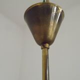 French Vintage Retro Mid Century Black & Gold 5 Arm Chandelier with Glass Shades 5080