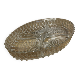 Vintage crystal appetizer tray with geometric pattern