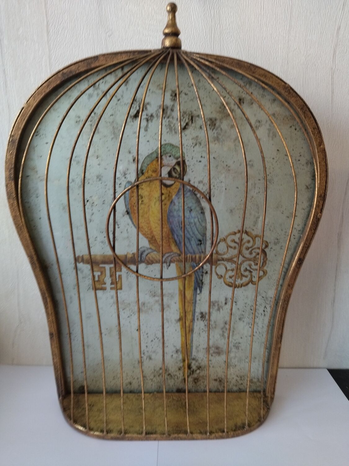 Vintage bird cage trompe-oeil painting