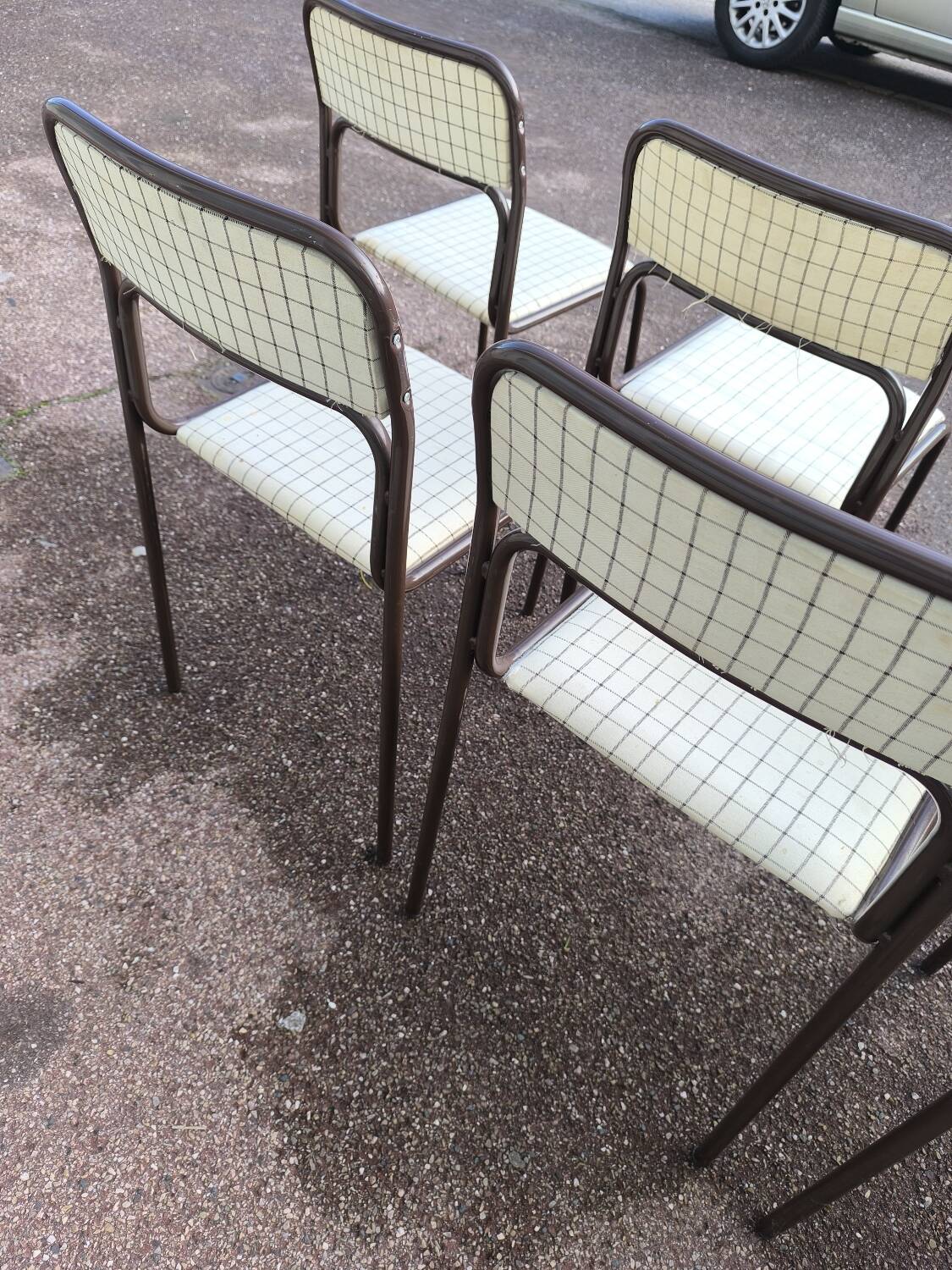 Set of 12 vintage Danish metal and fabric chairs
