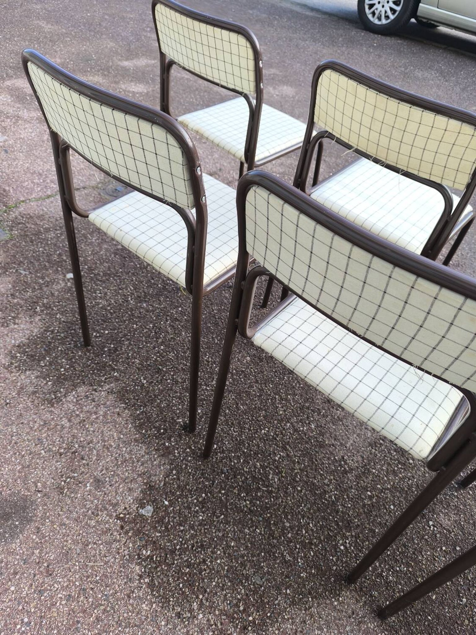 Set of 12 vintage Danish metal and fabric chairs