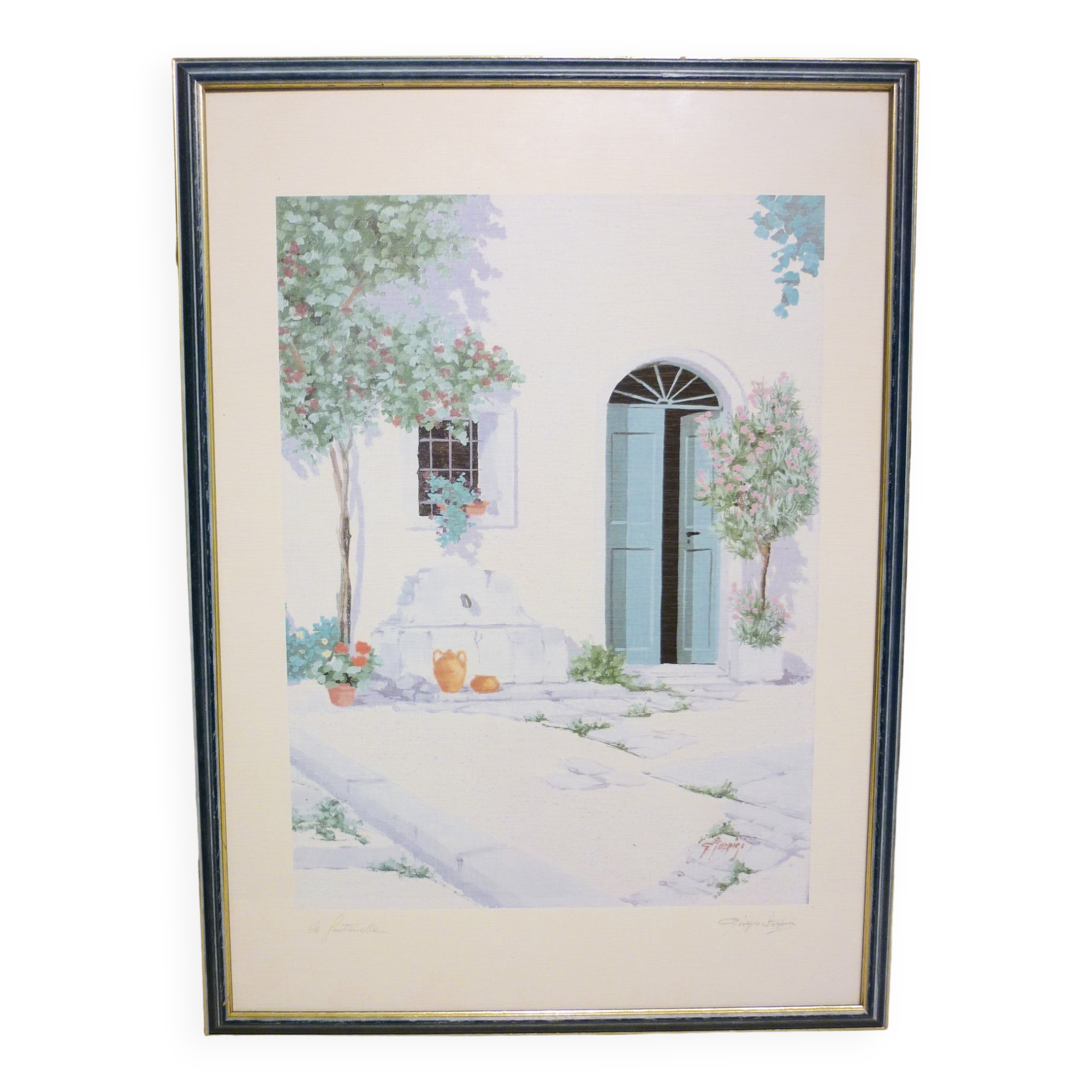 Painting “La Fontanella” lithograph signed G. Zuppini