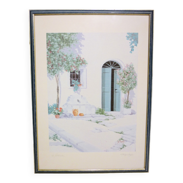 Painting “La Fontanella” lithograph signed G. Zuppini