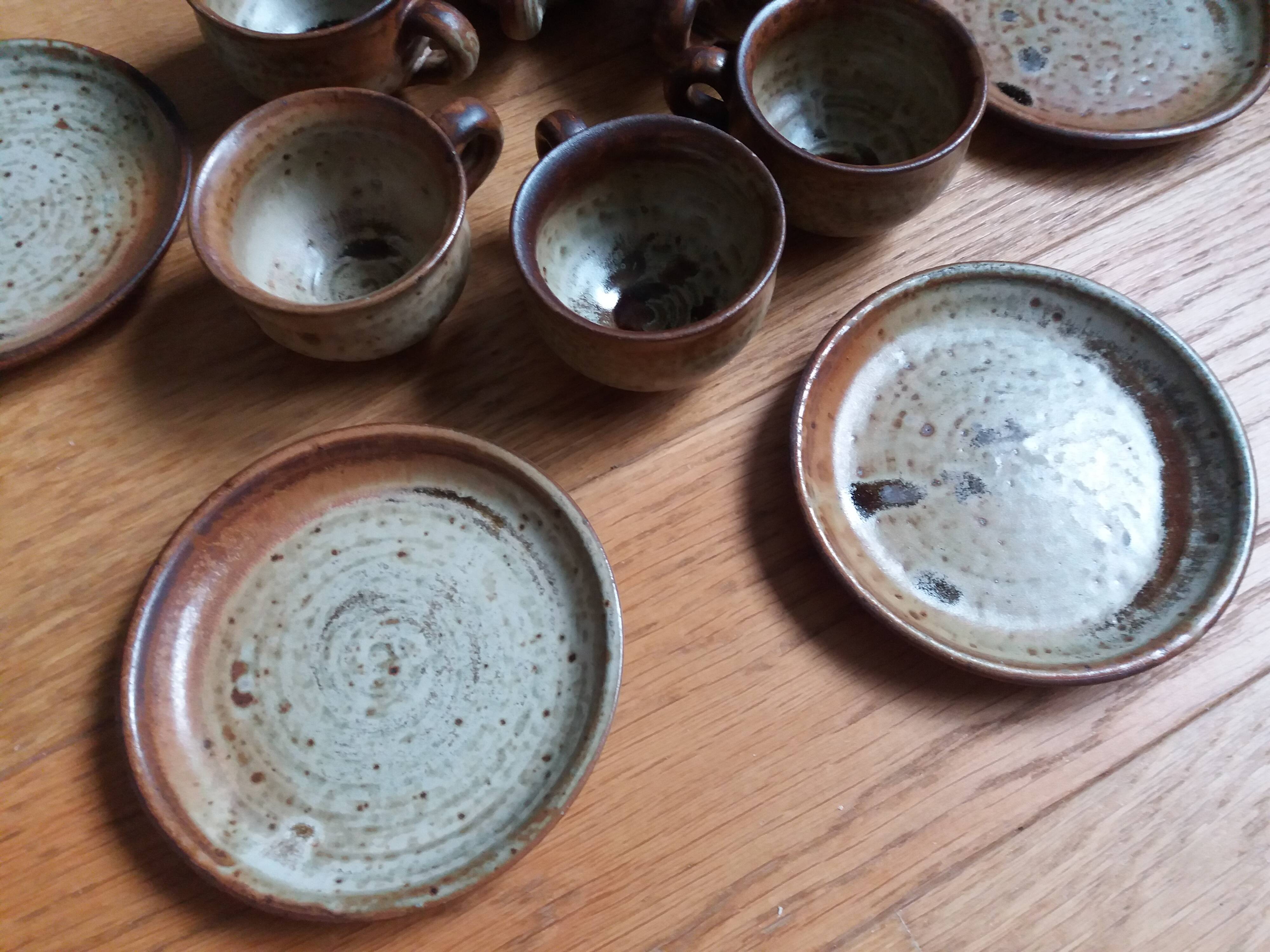 Coffee service with cups and saucers in Puisaye stoneware by Jean-Pierre Prud'homme