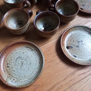 Coffee service with cups and saucers in Puisaye stoneware by Jean-Pierre Prud'homme