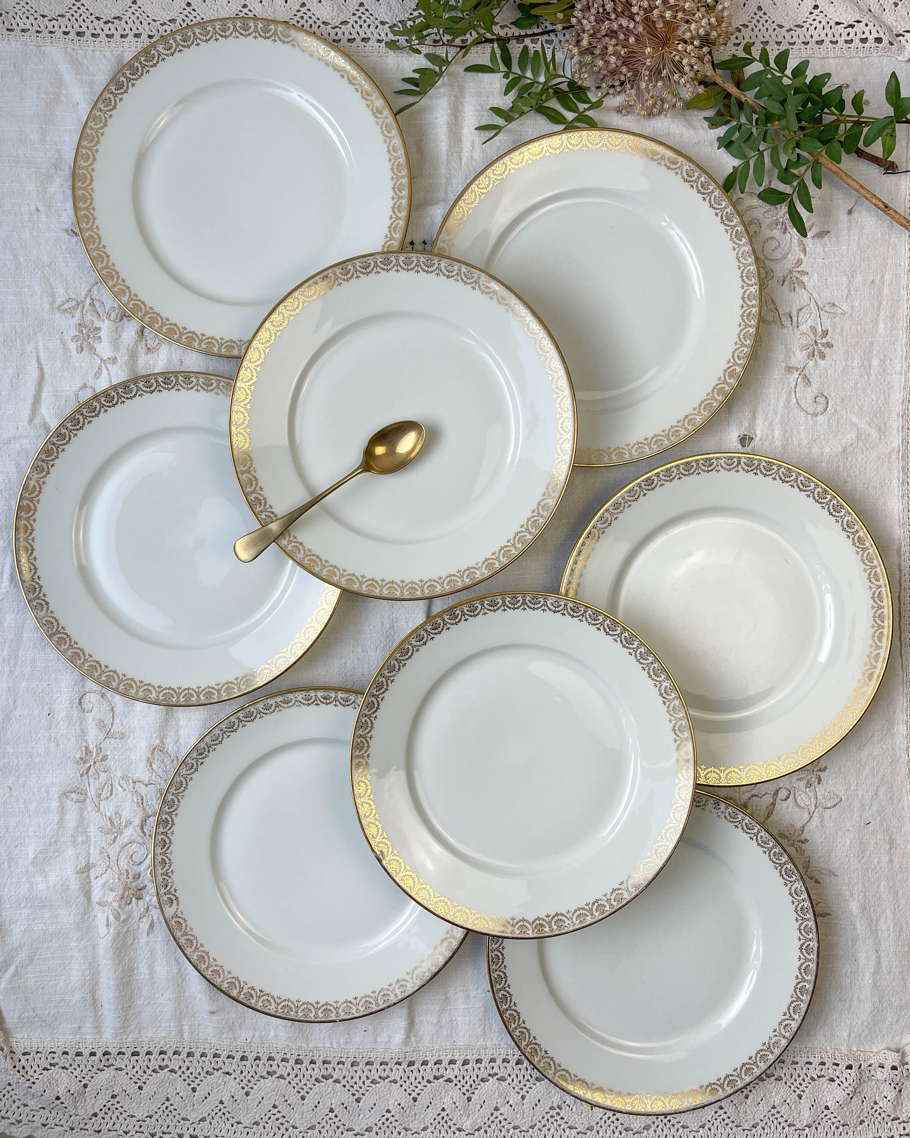 8 porcelain plates limoges w. guerin & cie blanche dorée