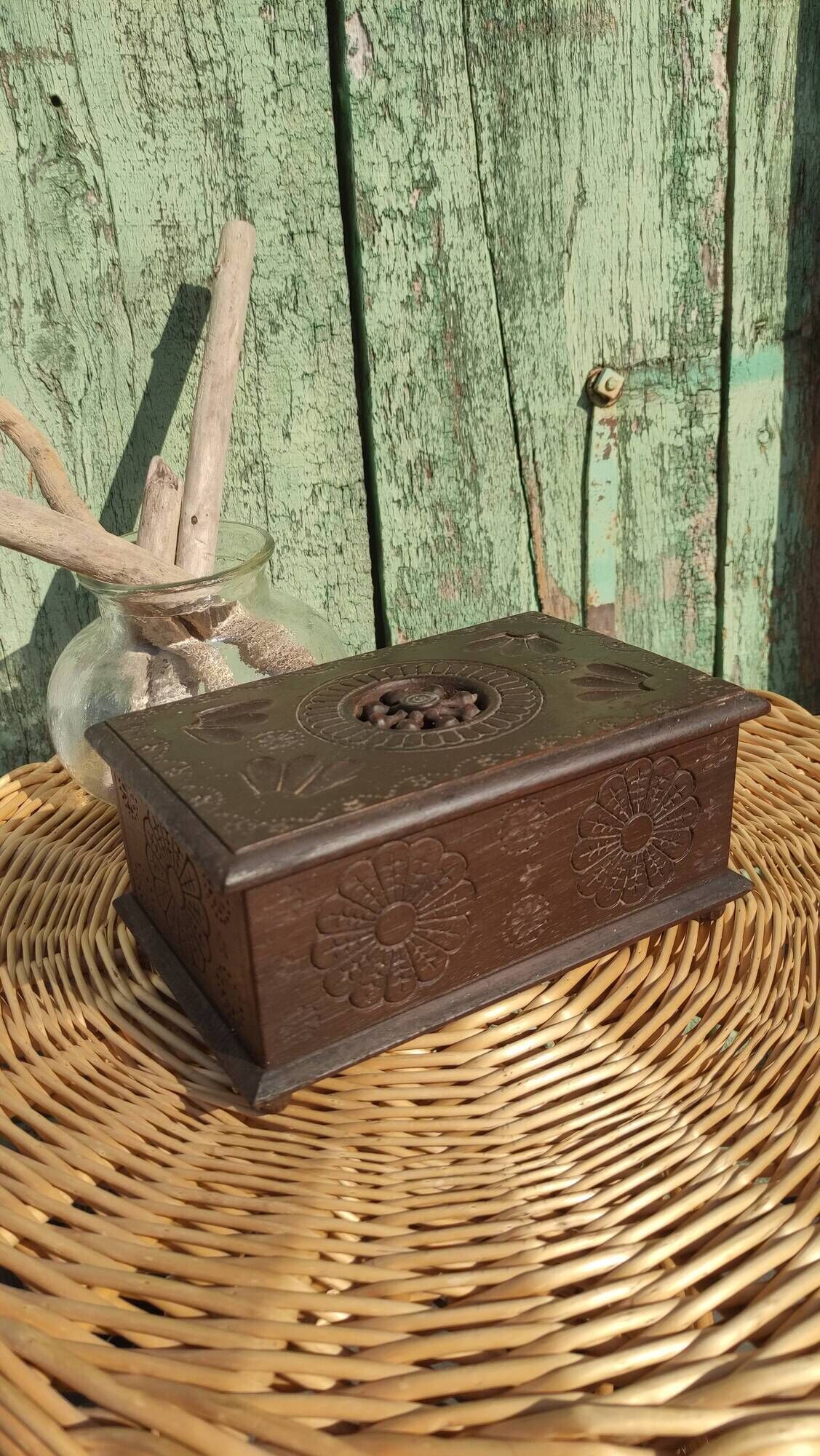 Old artisanal box in carved wood made of French (Brittany)