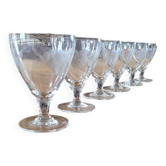 6 petits verres à pied vintage en verre gravé