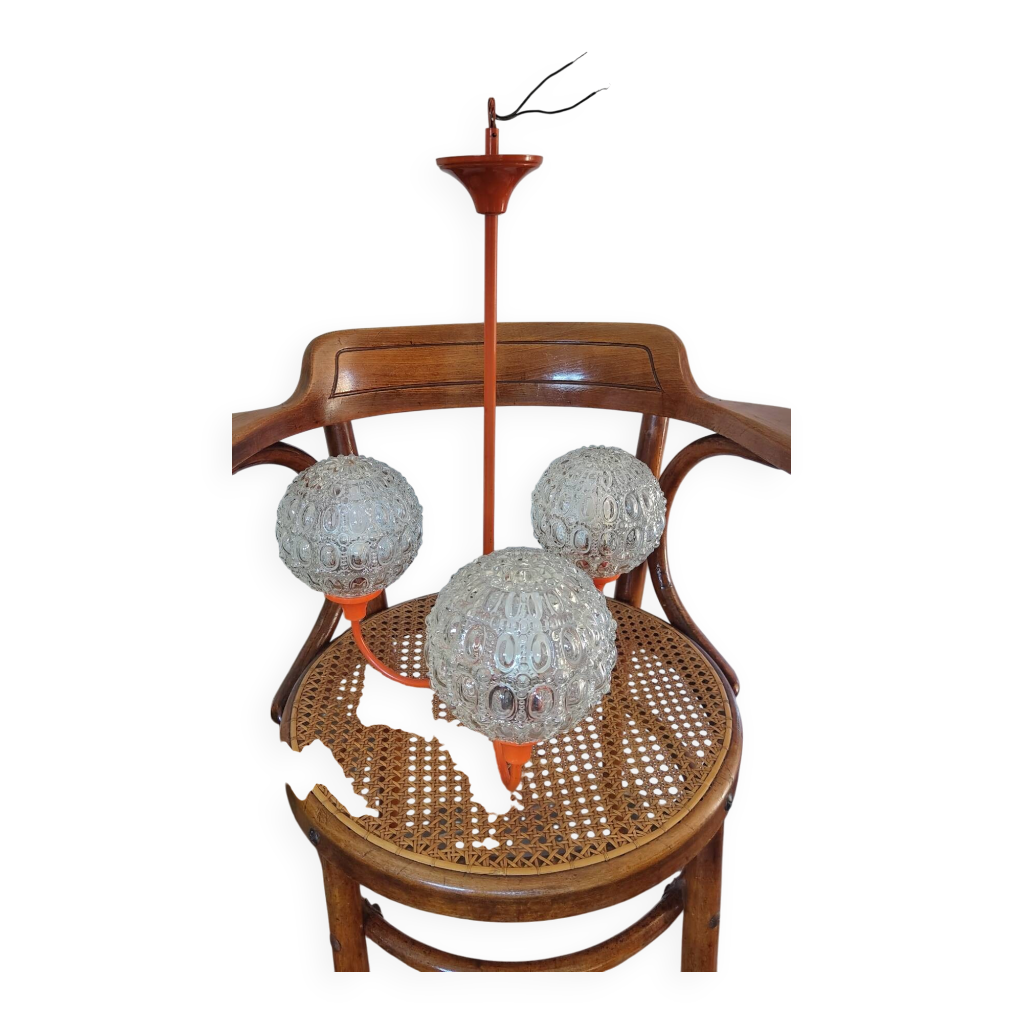 Suspension with 3 orange arms, mid-century, 1960s.