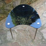 Side table black glass top and metal base