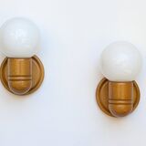 Pair of pine and opaline wall lights