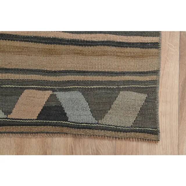 1970s Vintage Turkish Oushak Handmade Wool Cotton Brown Kilim Rug 148x174