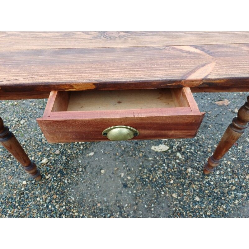 Country farmhouse table in pine and walnut, 1 drawer