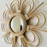 Flower-shaped rattan mirror, 55 cm