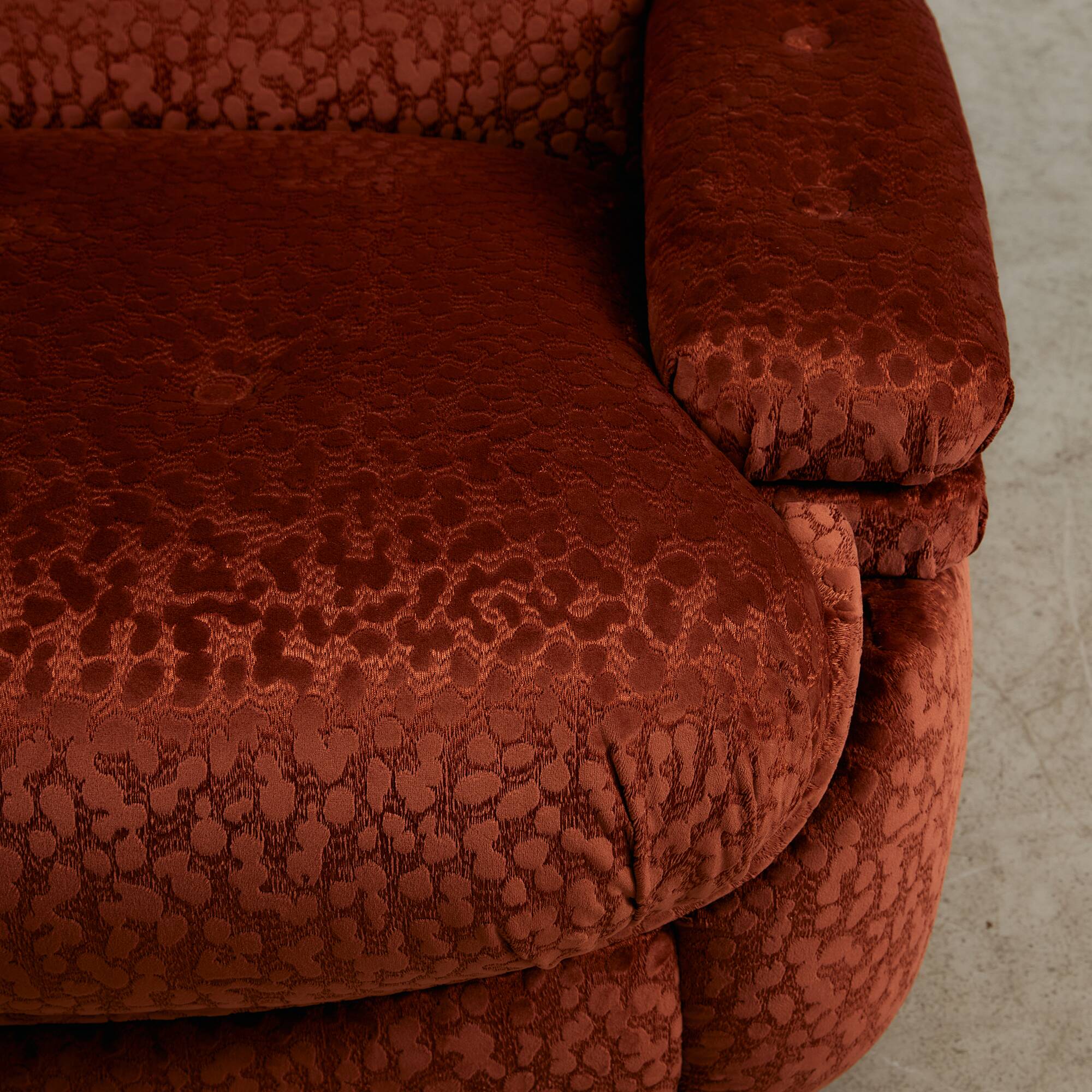 Velvet Armchair with Rounded Wooden Legs, 1970s