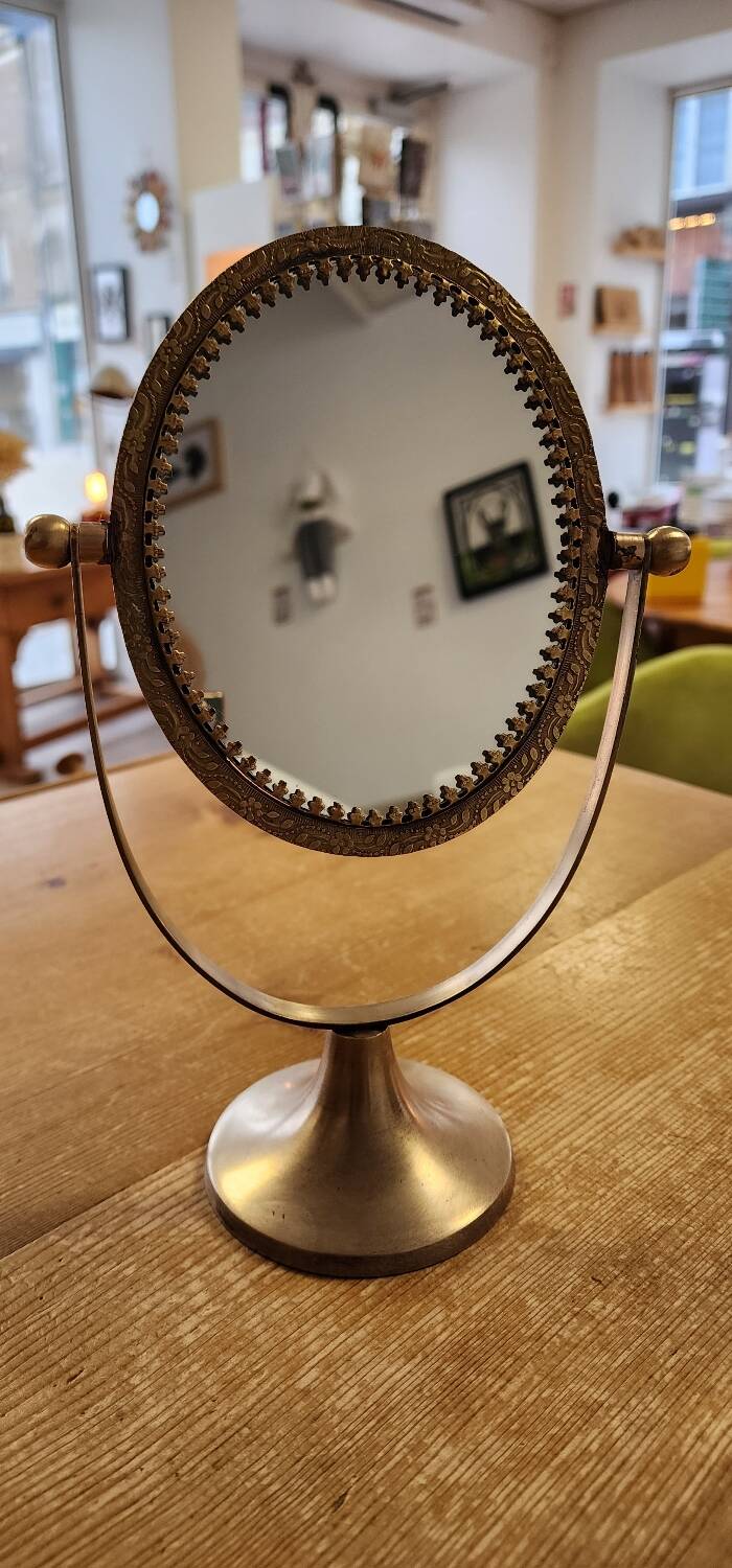 Brass standing mirror