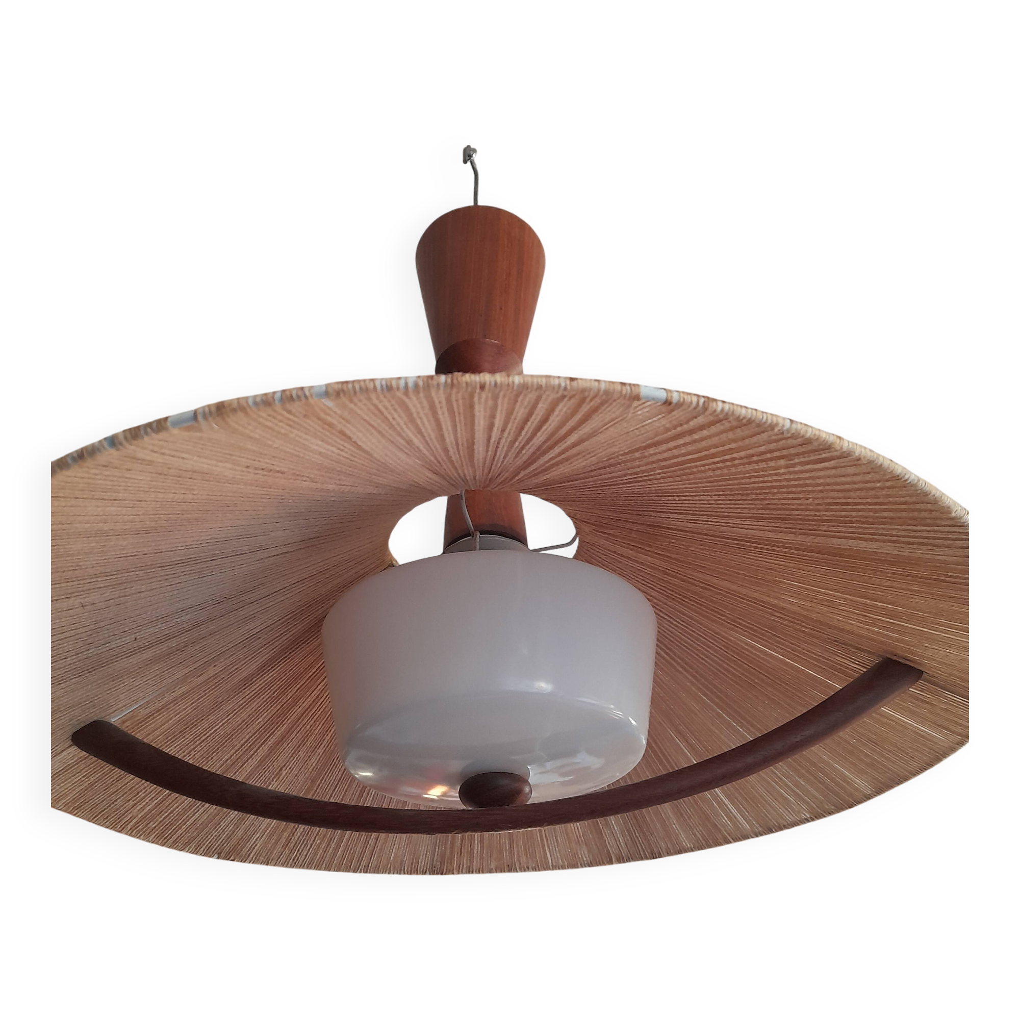 Teak and sisal light/hanging lamp from the 60s/70s
