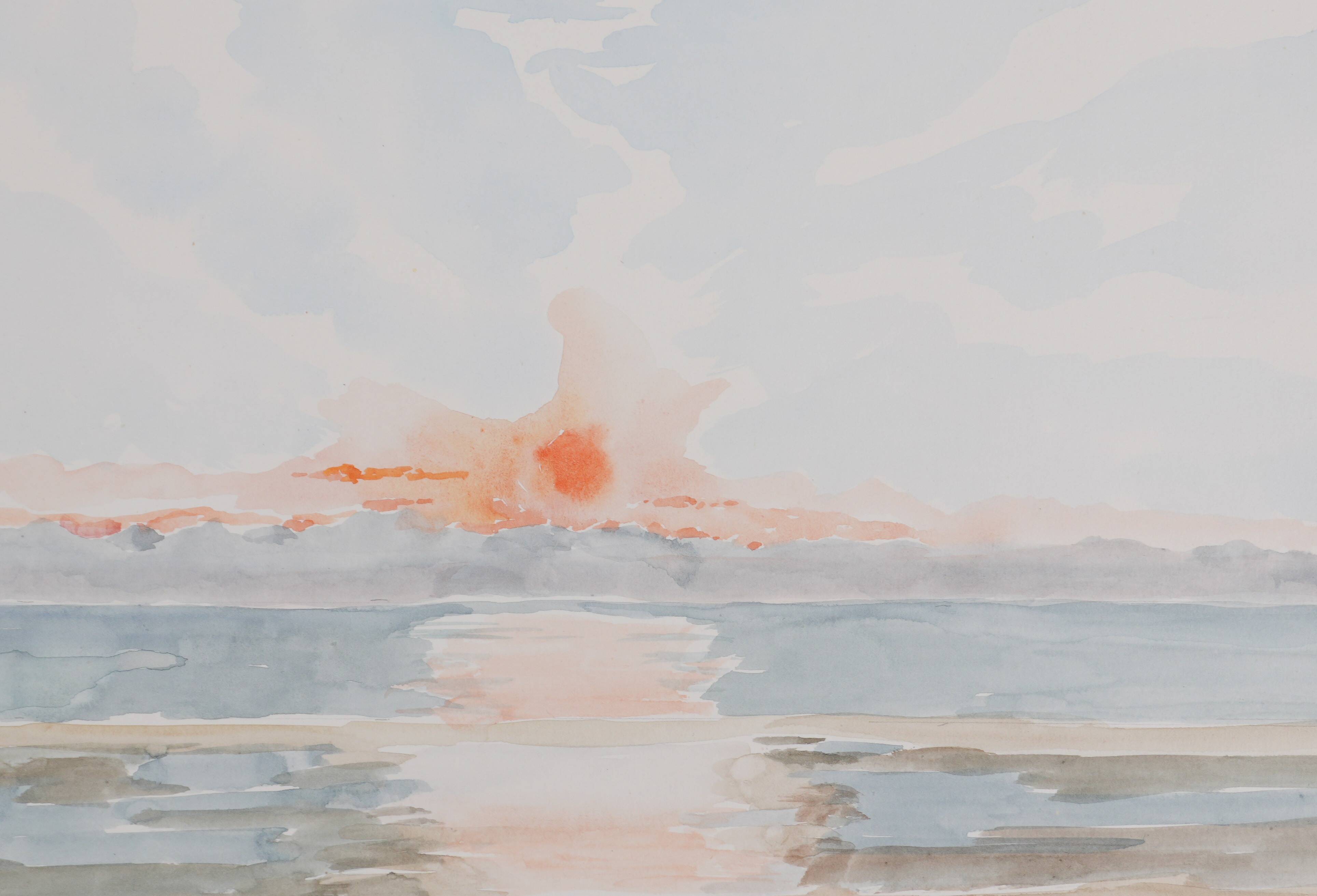 Camille COMBE: Twilight reflections on the water, original signed watercolor