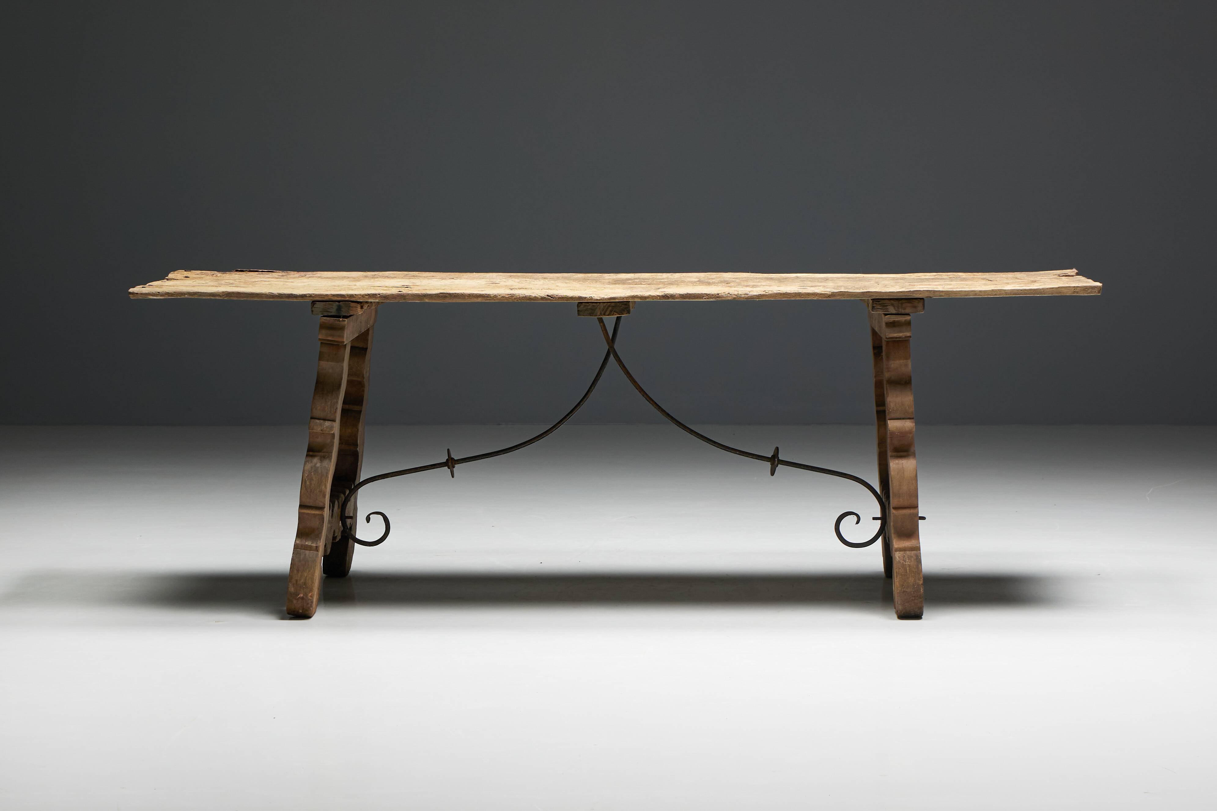 Table à Tréteaux Rustique d'Art Populaire, Espagne, 19ème Siècle