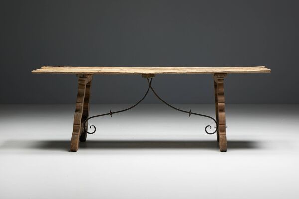 Table à Tréteaux Rustique d'Art Populaire, Espagne, 19ème Siècle