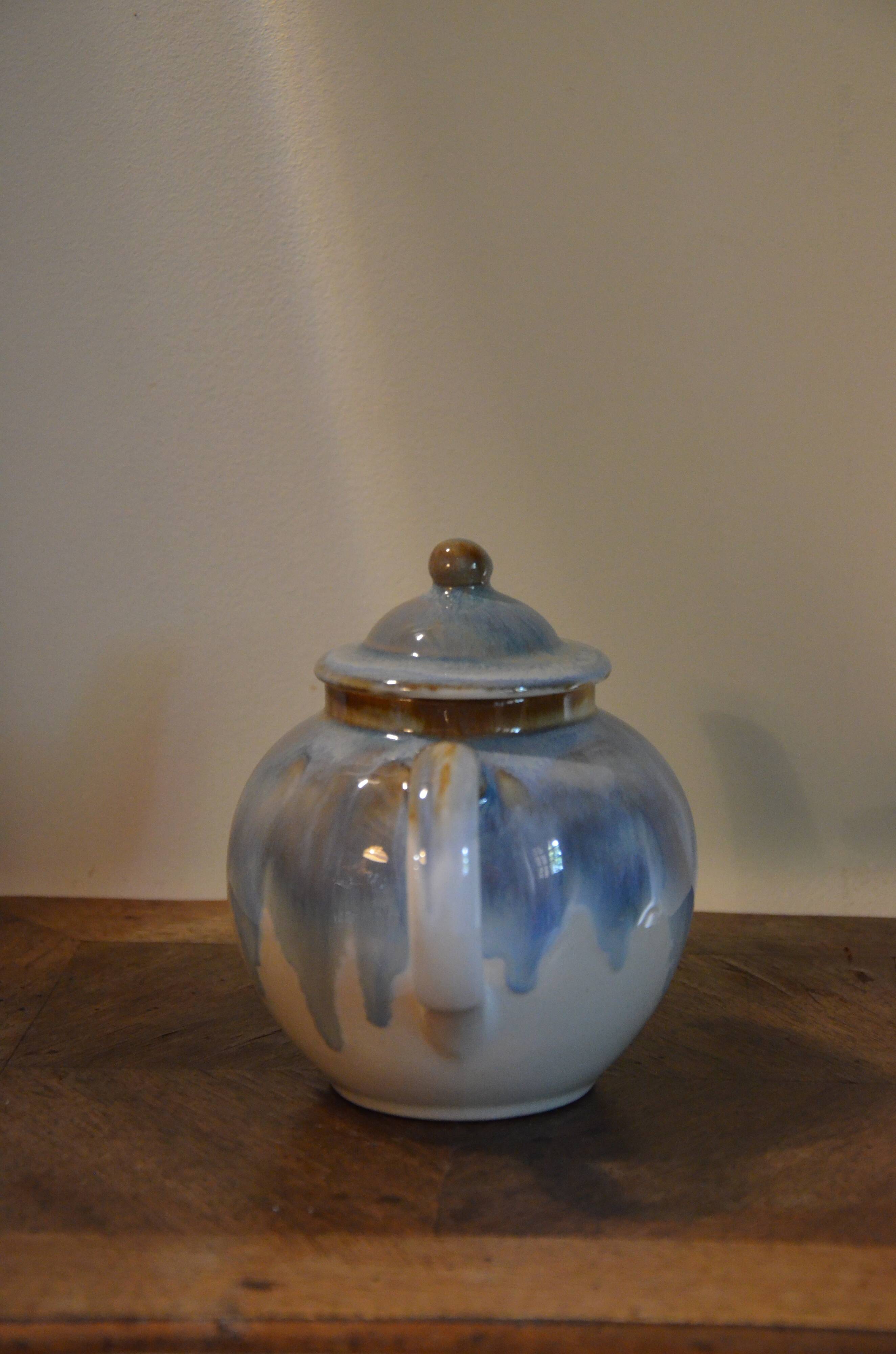Blue ceramic teapot