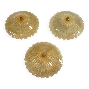 Set of three Large Italian Murano Glass Ceiling Lamps by Murano Due. Italy