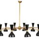 Diabolo chandelier in patinated and black lacquered brass. Contemporary.