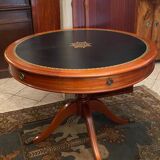 Circular table in solid mahogany and black leather claw base Restoration