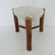 Scandinavian stool "mountain chalet" tripod wood, seat in vintage moumoute