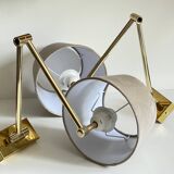 articulated brass and velvet wall light