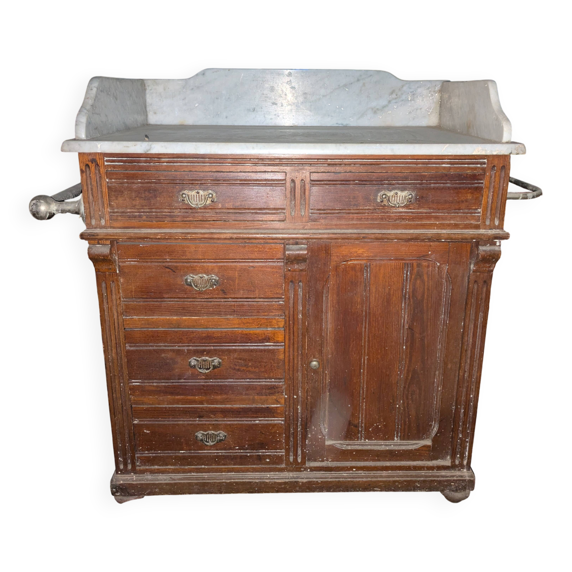 Antique toilet commode in walnut and white marble – 19th century style